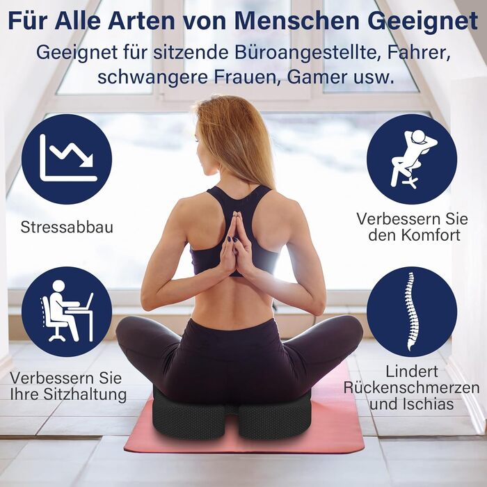 Ортопедична подушка для сидіння, ергономічна подушка для офісного крісла, подушка для куприка, комфортна подушка для стільця, зняття стресу, подушка для стільця, сидіння для автомобіля та офісу - чорна