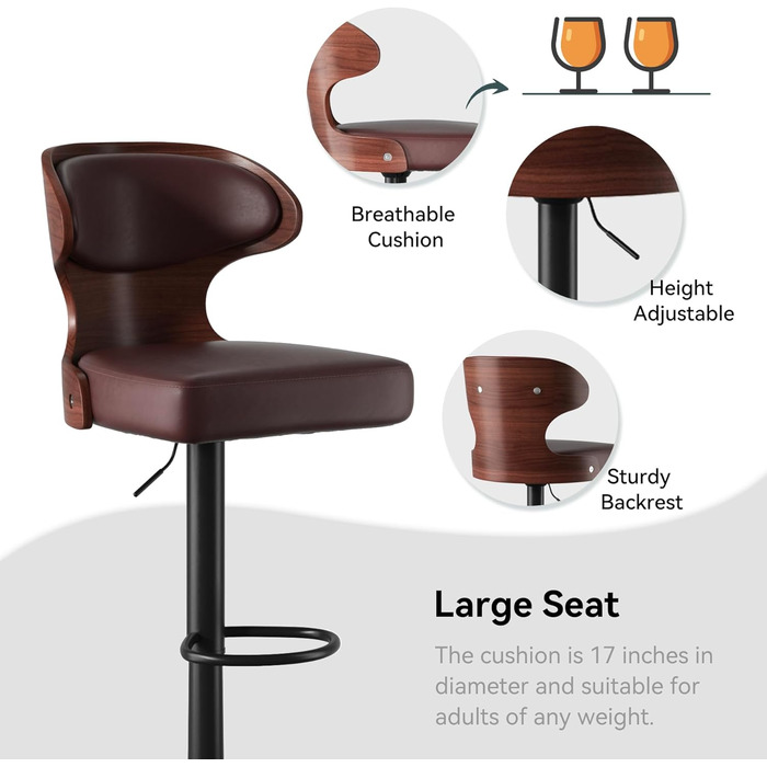 Барний стілець Hawthyhome 4 шт. у наборі, коричневий, з підніжкою та спинкою