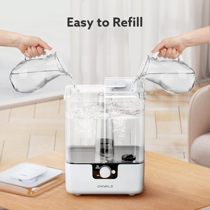 Зволожувач повітря Chivalz Luftbefeuchter 6л з нічником та аромадифузором для великих кімнат, дитячої, рослин – 360° розпилювач, 50 годин, білий матовий