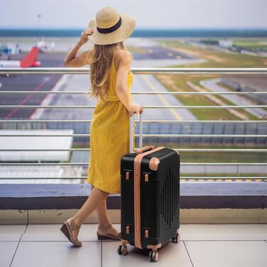 Набір валіз LEADZM 3 шт. з захистом кутів, жорсткий набір валіз-ролерів з ABS, телескопічна ручка, ручна поклажа (чорно-коричневий)