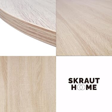 Круглий обідній стіл Skraut Home Zen | 90x90x77 см | Для вітальні | На 4 особи | Матеріал: дуб, чорні ніжки