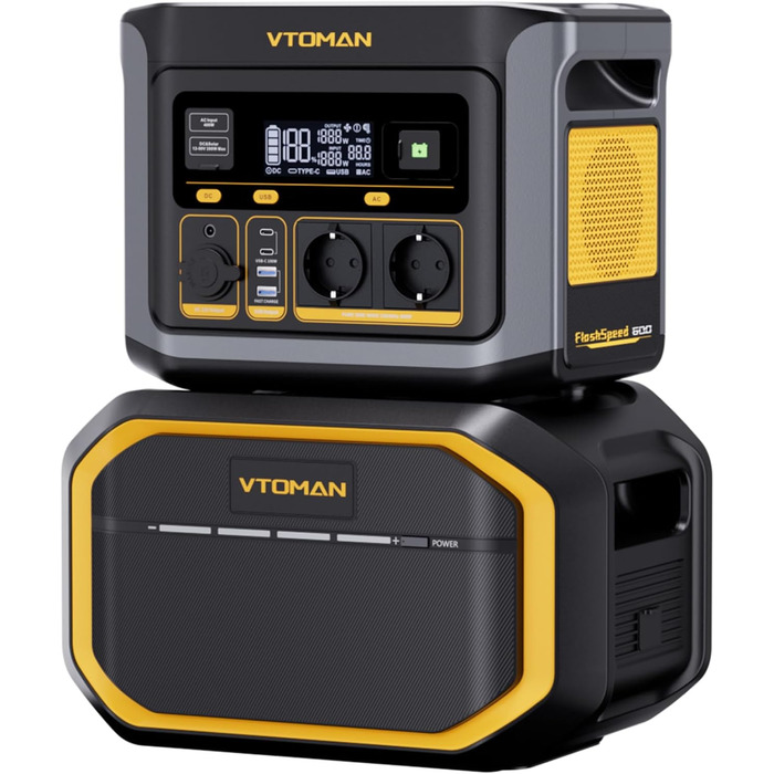 Портативна електростанція VTOMAN 600W (пікова 1200W) 499Wh з LiFePO4 акумулятором, 100W USB-C, швидка зарядка 60 хв (0-80%) для кемпінгу, риболовлі, автодому (FlashSpeed 600+додаткова батарея)