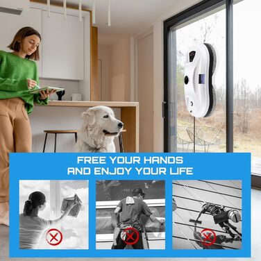 Робот для миття вікон 5600Pa з автоматичним подачею води, для внутрішніх та зовнішніх вікон, з інтелектуальною системою розпізнавання країв, 10 шматків мікрофібри