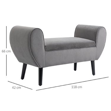 Лавка HOMCOM Grey Modern Chest Bench з місцем для зберігання з оксамитового поліестеру та гумового дерева з підлокітниками 118x42x66см для передпокою та вітальні