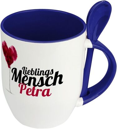 Ложка-горнятко з іменем Петра - Улюблена людина - Іменне горнятко, кавове горнятко, чашка - Колір (Синій)