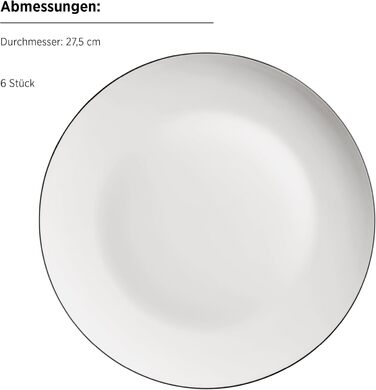 Серія MÄSER Felise: елегантний кавовий сервіз на 6 осіб, з чорним обідком, порцеляна, білий (Тарілька)