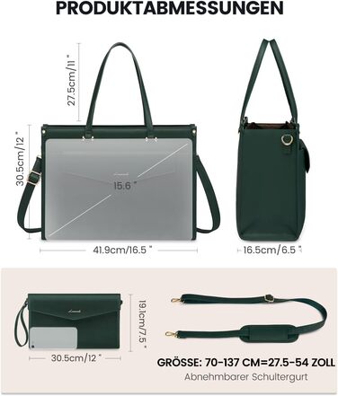 Сумка для ноутбука LOVEVOOK для жінок, 15.6 дюймів, шкіряна, водонепроникна, сумка-шоппер, ділова, для навчання, чорна, бежева, коричнева, темно-зелена