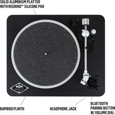Вініловий програвач House of Marley Stir It Up Wireless з Bluetooth, попереднім підсилювачем, тонармом Audio-Technica, корпус із бамбука, швидкості 33/45 об/хв, екологічний дизайн, чорний