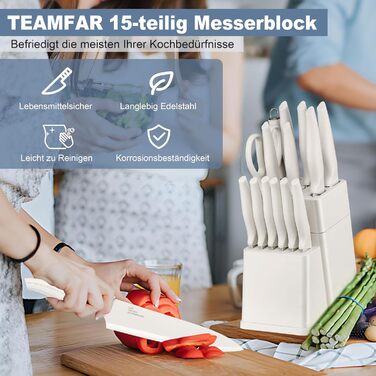 Набір кухонних ножів TEAMFAR з бруском, 15 предметів, нержавіюча сталь, антипригарне покриття