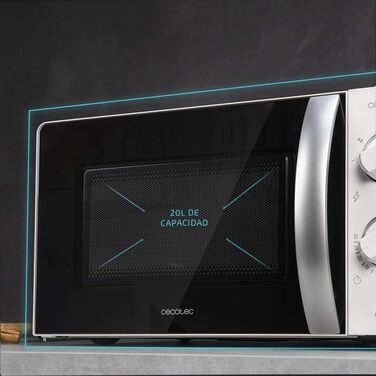 Мікрохвильова піч Cecotec ProClean 3060 20 л з грилем, 700 Вт, Ready2Clean, 6 режимів, 3D Wave, срібляста (Inox), дзеркальні дверцята
