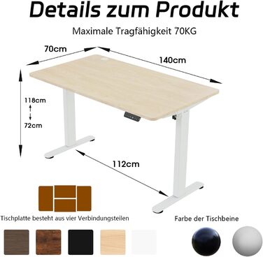 Регульований за висотою стіл Airfish з USB-портом, електричний, з органайзером для кабелів, комп'ютерний/офісний стіл, стоячий стіл з нагадуванням про сидячий режим, 160x80 см, Бежевий/Білий