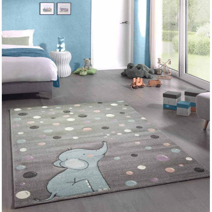 Дитячий килимок Elephant Dots Мильні бульбашки сірий/синій 120x170 см (140x200 см)