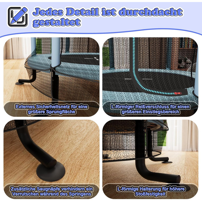 Батут дитячий JUMMICO з захисною сіткою Ø145 см, до 50 кг, блакитний - для дому та вулиці, від 3 років