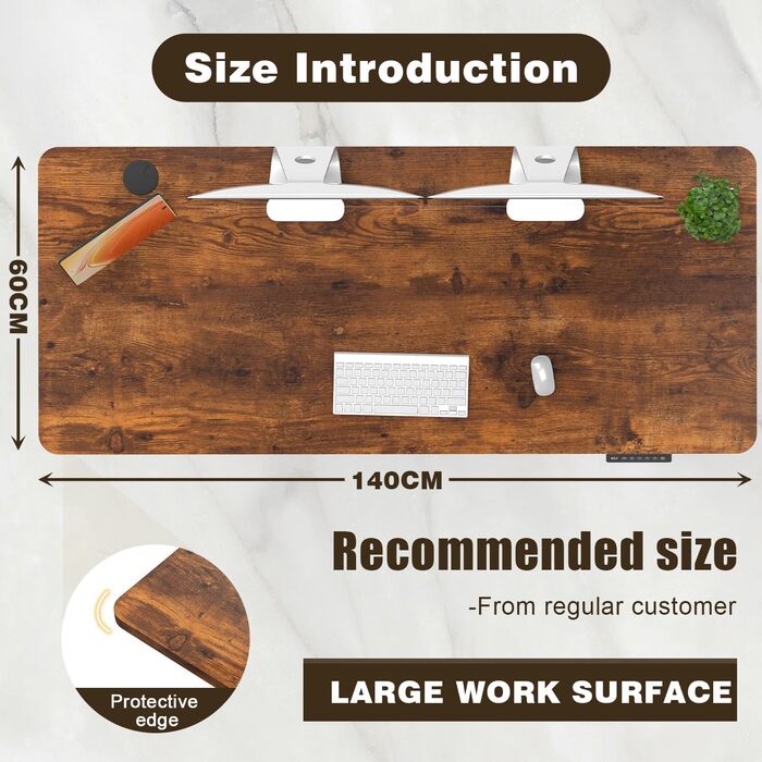 Електричний регульований стіл Flamaker 140x60 см з пам'яттю, для геймінгу, коричневий (Vintage Braun)