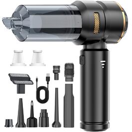 Акумуляторний ручний пилосос 4 в 1 для авто та дому, безщітковий мотор 22000Па, потужність 6000 мАг, портативний електричний обдуватель для прибирання шерсті та пилу, чорно-золотий