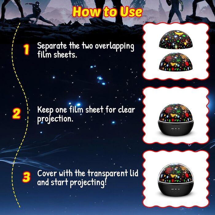 Дитячий нічник-проектор зірок MOKOQI: 2-в-1 проектор місяця, зірок та морських тварин, подарунок для хлопчиків та дівчаток 3-8 років, чорний
