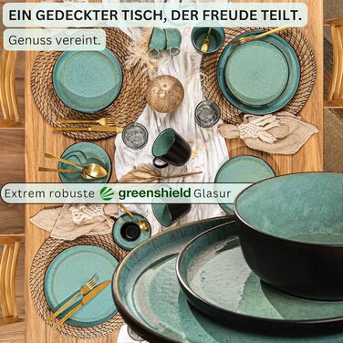 Набір посуду SNGER Fiji Stoneware 18 предметів, на 6 осіб, темно-зелений, стійкий до подряпин, VALUE COLLECTION