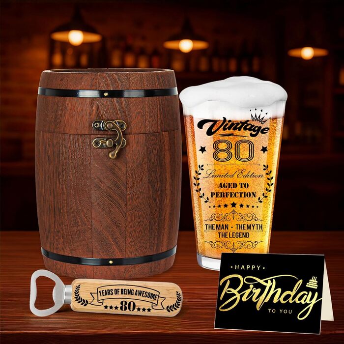 Персоналізований пивний келих з гравіюванням для чоловіка, 1966 рік народження, в дерев'яній подарунковій коробці 470 мл. Подарунок на 60 років, День народження, Валентин День.