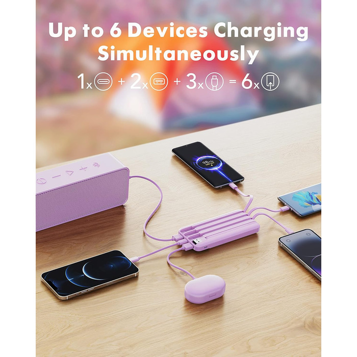 МАг, USB C, 4 кабелі, LED-дисплей, 6 виходів, сумісний з iPhone/Huawei/Samsung, 10000