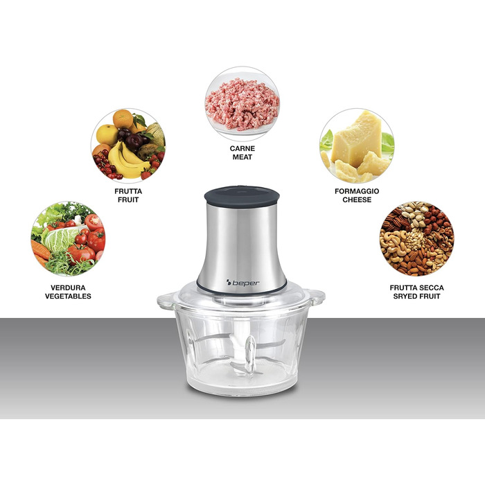 Кухонний комбайн Beper P102ROB001 зі скляною чашею, сірий/чорний