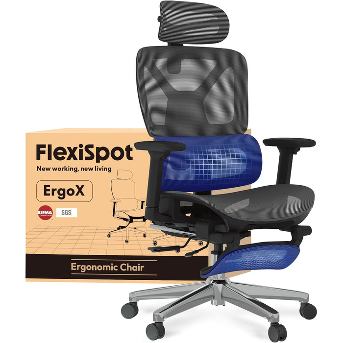 Офісний стіл FLEXISPOT з ергономічним кріслом, 3D підлокітники, 3D підголівник, 5D спинка, дихаюча сітка, до 130 кг, темно-сірий (C7 Lite-Mesh)