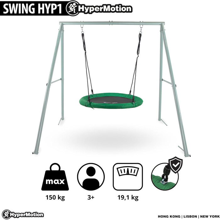 Гойдалка садова HyperMotion Storchennest з А-рамою для 2 осіб, зелена - 102 см, до 150 кг, UV-стійка