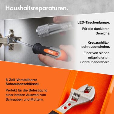 Набір інструментів VonHaus 120 предметів в кейсі: LED ліхтарик, рулетка 3м, шестигранники, DIY для початківців