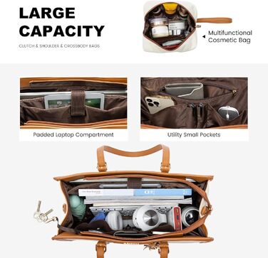 Сумка для ноутбука LOVEVOOK 15.6 дюймів: велика, зручна, для роботи, навчання, подорожей (бежева, коричнева)