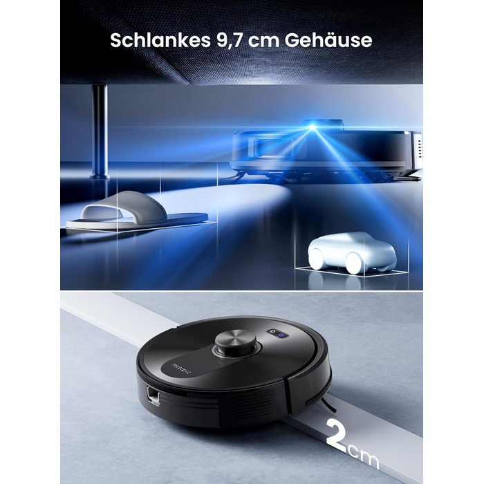 Робот-пилосос Proscenic Q10 з мокрою очисткою, 8000Pa, 200 хвилин роботи, лазерна навігація, керування через додаток, Alexa, Siri, Apple Watch, чорний