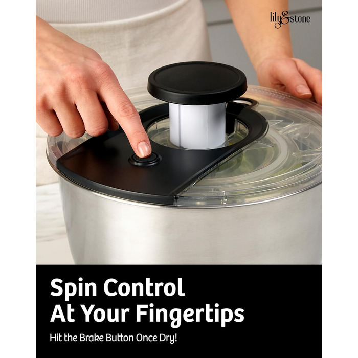 Салатниця-центрифуга з нержавіючої сталі, велика, 6.33 л: для миття та сушіння салатів, овочів та фруктів