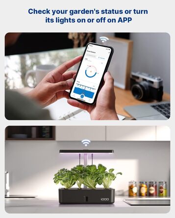 iDOO Гідропонна система для вирощування рослин, розумний сад, WiFi, з LED-лампою, вентилятором, таймером, для вирощування трав, 12 посадкових місць