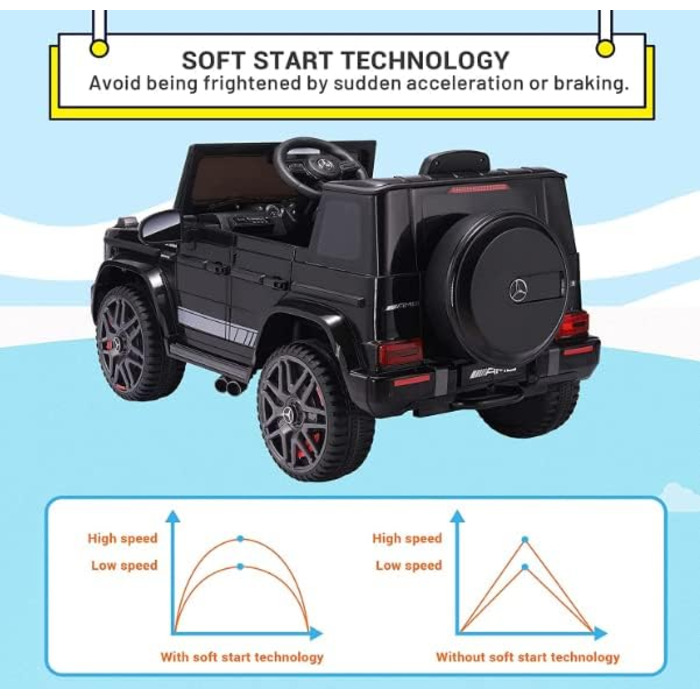Дитячий електромобіль FINOOS Mercedes G63 AMG 12V з пультом, 2+1 швидкість, музика, USB, LED, чорний