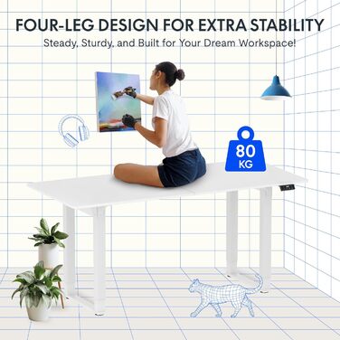 Регульований стіл FLEXISPOT 180x80 см, 4 ніжки, 2 мотори, LED-дисплей, пам'ять, для офісу, конференцій, їдальні, білий