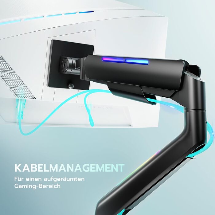 Кріплення для монітора ARES WING Ergonomic RGB, 17-49 дюймів, регульоване по висоті, поворотне, нахилене, RGB LED (білий/чорний)