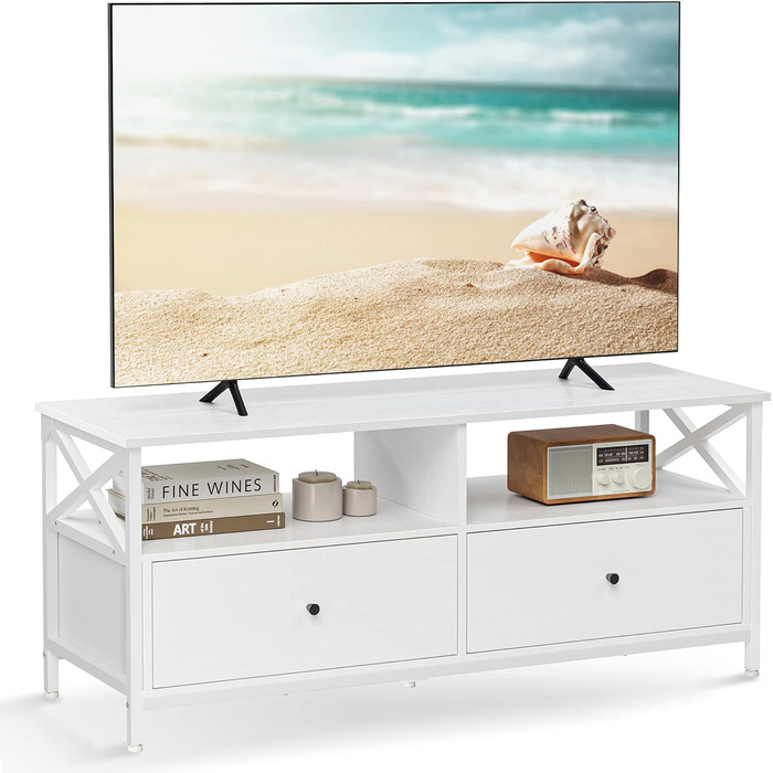 Тумба під телевізор VASAGLE, 120 см, з 2 шухлядами та 2 відкритими полицями, для телевізорів до 55 дюймів, сталевий каркас, вінтажний колір, LTV300B01