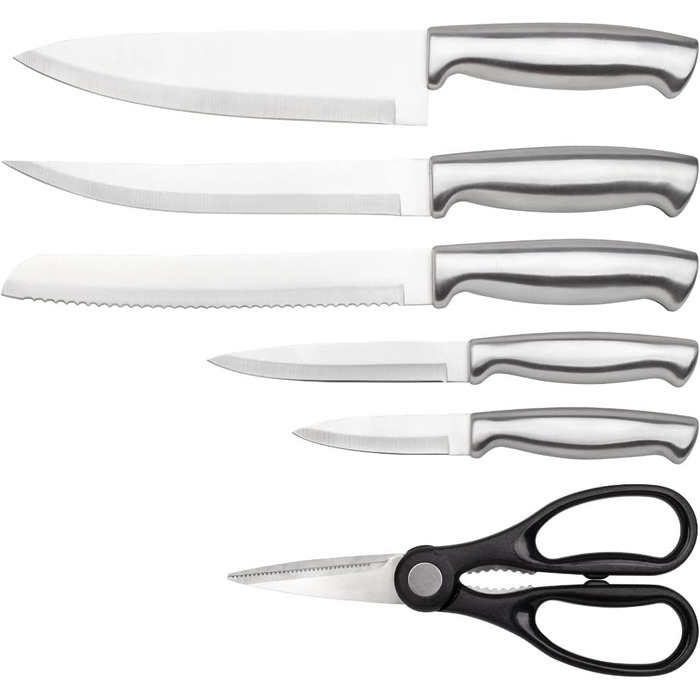 Набір ножів Messerblock з 7 предметів | Набір ножів для кухні з кухонними ножами та ножицями | Набір ножів з нержавіючої сталі C-MBS 4018 білий