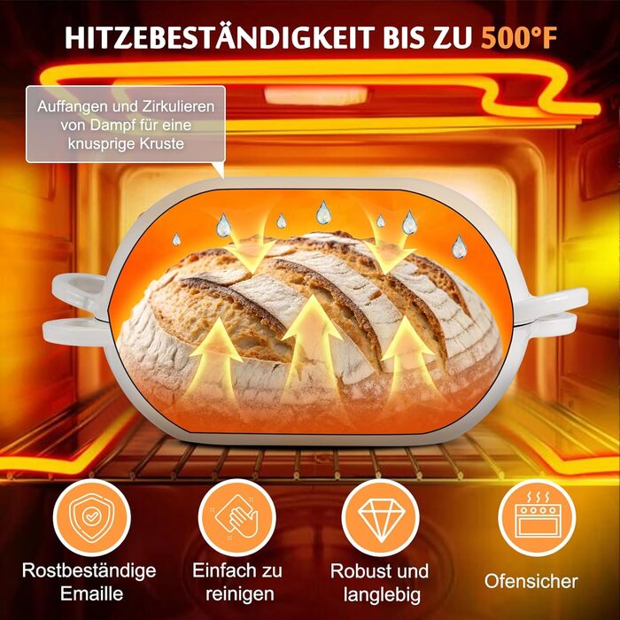 Форма для випікання хліба з кришкою Gusseisen, 23 см, емальована чавунна форма, 2.75 л, для випікання хліба, підходить для духовки (перехідний колір блакитно-зелений)