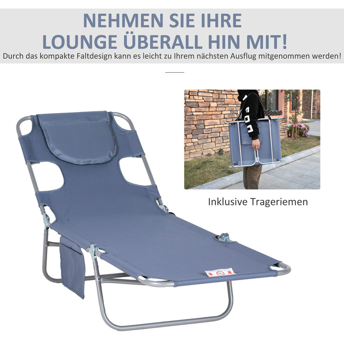 Outsunny Sun Lounger Складний садовий шезлонг з вікном для читання, подушка, шезлонг з регульованою спинкою в 5 напрямках, стійкий до погодних умов шезлонг для кемпінгу з навантаженням до 120 кг, для садового пляжного басейну, сірий | Аосом