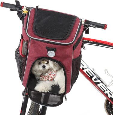 Велосипедна корзина для собак спереду, рюкзак для собак, рюкзак для кішок вагою до 5 кг для подорожей, походів, кемпінгу, велосипедна корзина для собак для маленьких, середніх цуценят і кішок (темно-бордовий)
