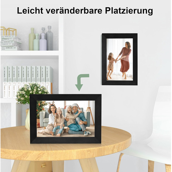 Цифровий фоторамка Veidoo 10.1 дюйма, IPS-сенсорний екран 1280x800, 32GB, для сімейних фото, з Wi-Fi, Frameo App (Чорний)