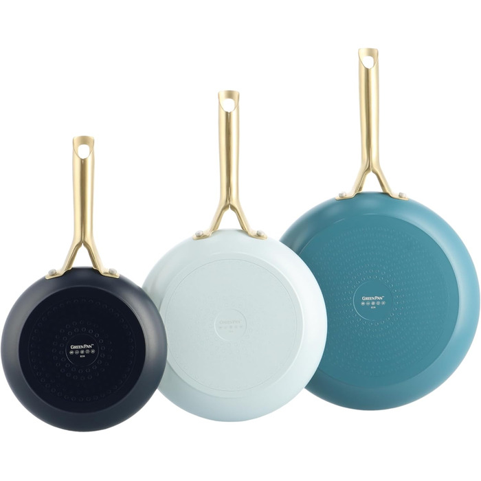 Набір сковорідок GreenPan Shades з керамічним антипригарним покриттям, 3 шт., діаметр 20/24/28 см, без PFAS, для індукційних плит, з ручками з нержавіючої сталі, придатні для миття в посудомийній машині та для використання в духовці, колір Terra (блакитни