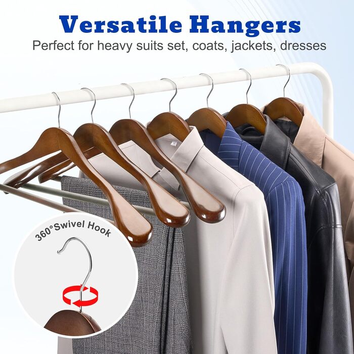 Дерев'яні вішалки для одягу HOUSE DAY, 6 шт., ширина 45 см, горіх, з неслизькими поверхнями, для сорочок, костюмів та штанів