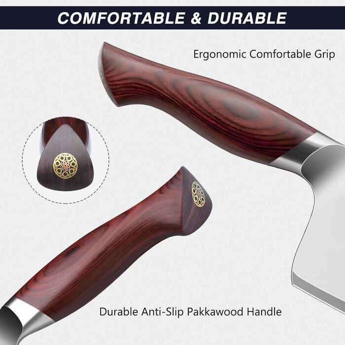 SHAN ZU Profi кухонний ніж 18 см - японський кухонний ніж з високоякісної сталі 10Cr15Mov, 12° заточка, ергономічна ручка Pakkaholz - для м'яса, овочів, риби (ніж для рубання)