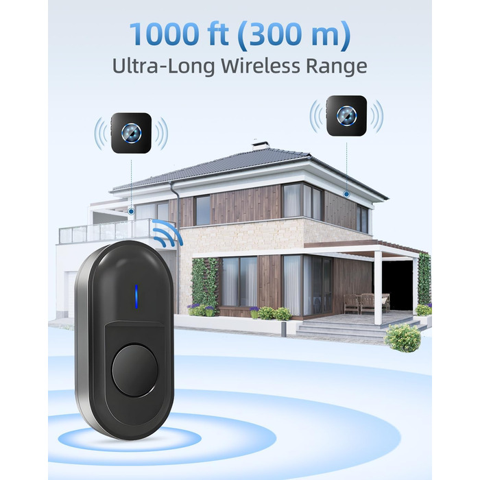 Відеодомофон з Wi-Fi та камерою, HD, 2.4G, нічне бачення, PIR-датчик руху, 2 камери, 2-сторонній аудіо, з дзвінком (1 передавач + 1 приймач)