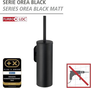 Набір для унітазу WENKO Turbo-Loc Orea Black Matt закритий, кріплення без свердління, тримач для щітки для унітазу з гігієнічною щіткою для унітазу, міцної якості, виготовлений з нержавіючої сталі чорного матового кольору