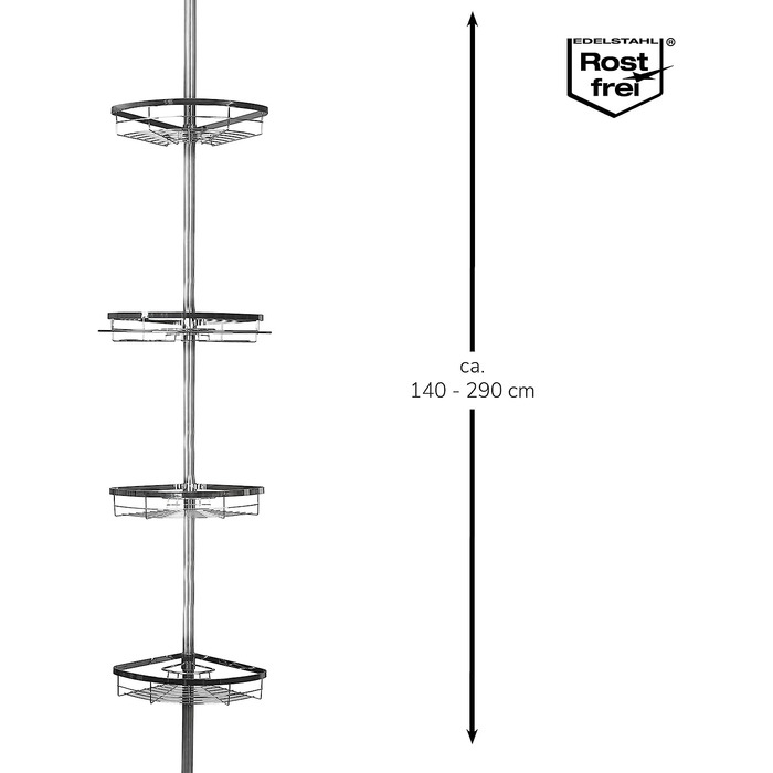 Кутова полиця для телескопа bremermann, 4 кошики, телескопічний стрижень довжиною не більше 290 см (металевий)