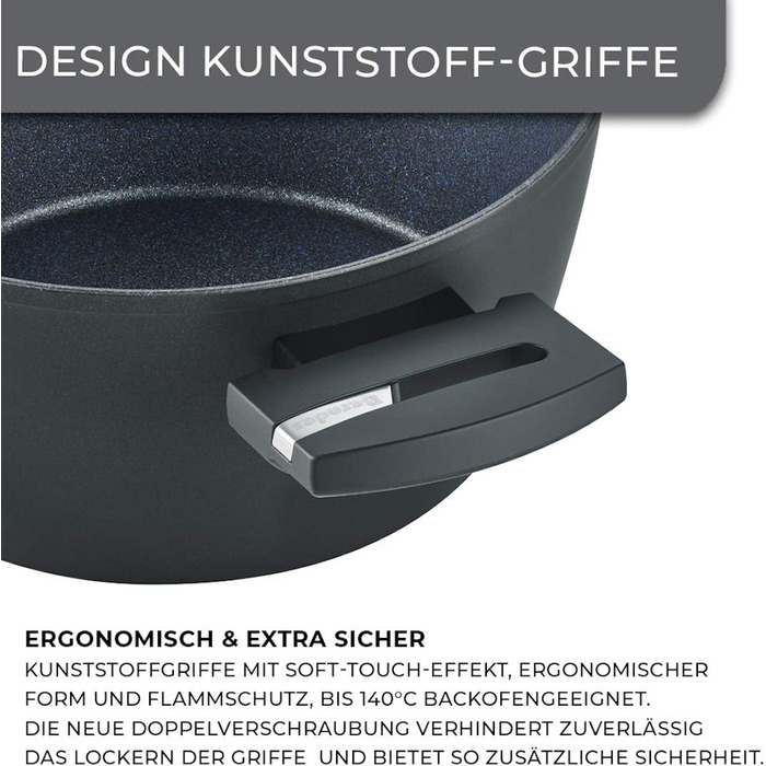 Каструля Berndes Balance Induction Enduro, 20 см, для індукційних плит, з антипригарним покриттям, чавунний дизайн, універсальна, алюміній, чорна