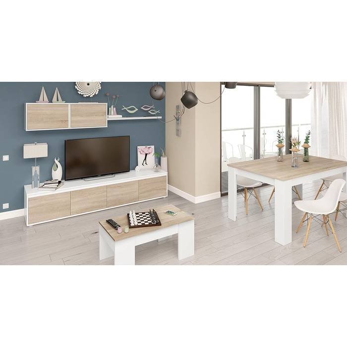 Розсувний обідній стіл Habitdesign Kendra, білий та канадський дуб, 140–190 x 78 x 90 см