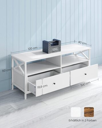 Тумба під телевізор VASAGLE, 120 см, з 2 шухлядами та 2 відкритими полицями, для телевізорів до 55 дюймів, сталевий каркас, вінтажний колір, LTV300B01