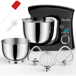 Кухонна машина Facelle 1500W з місткістю 5,5/4,5л: міксер, тістоміс, набір насадок, тиха робота (чорний)